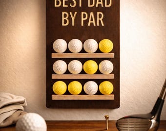 Father’s Day Golf Gift – Best Dad by Par Wood Golf Ball Display Rack | Holds 12 Balls Made in Buffalo NY