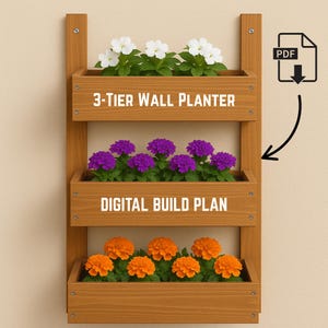 DIY-plannen voor wandplantenbak met 3 lagen | Verticale tuinbouw-pdf | Houtbewerkingsproject voor beginners | Alleen digitale download