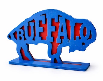 Buffalo Bills Holzschild, Laser-Schnitt Büffel Tischschild, Bills Fan Geschenk, Buffalo Football Schreibtisch Regal Dekor