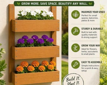 Vertical Wall Planter DIY Plans (PDF) – 3-Tier Space-Saving Garden | Beginner Woodworking Digital Download