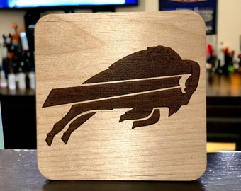 Buffalo Bills Sabres Drink Coasters - 4 Pack - Hardwood - Barware - Man cave - Beer coasters - laser engraved - Gifts for him