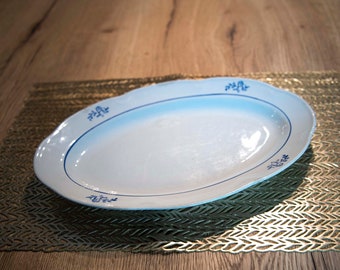 Vintage Finnish Arabia oval platter - dated 1932-1949 - serving dish - retro serving platter - blue & white antique plate - old dinnerware