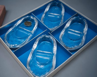 Vintage BOHEMIA set - Retro ashtray for cigarettes / Serving dishes set of 4 - Czechoslovakia antique pressed glass - mid-century home decor