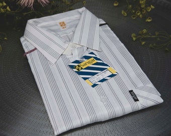Vintage Striped Button-Down Shirt - 70s USSR Sangar - Size 41