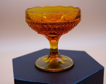 Retro orange footed sugar bowl, serving dish,  vintage pressed glass bowl -mid century decor glassware - antique USSR depression glass