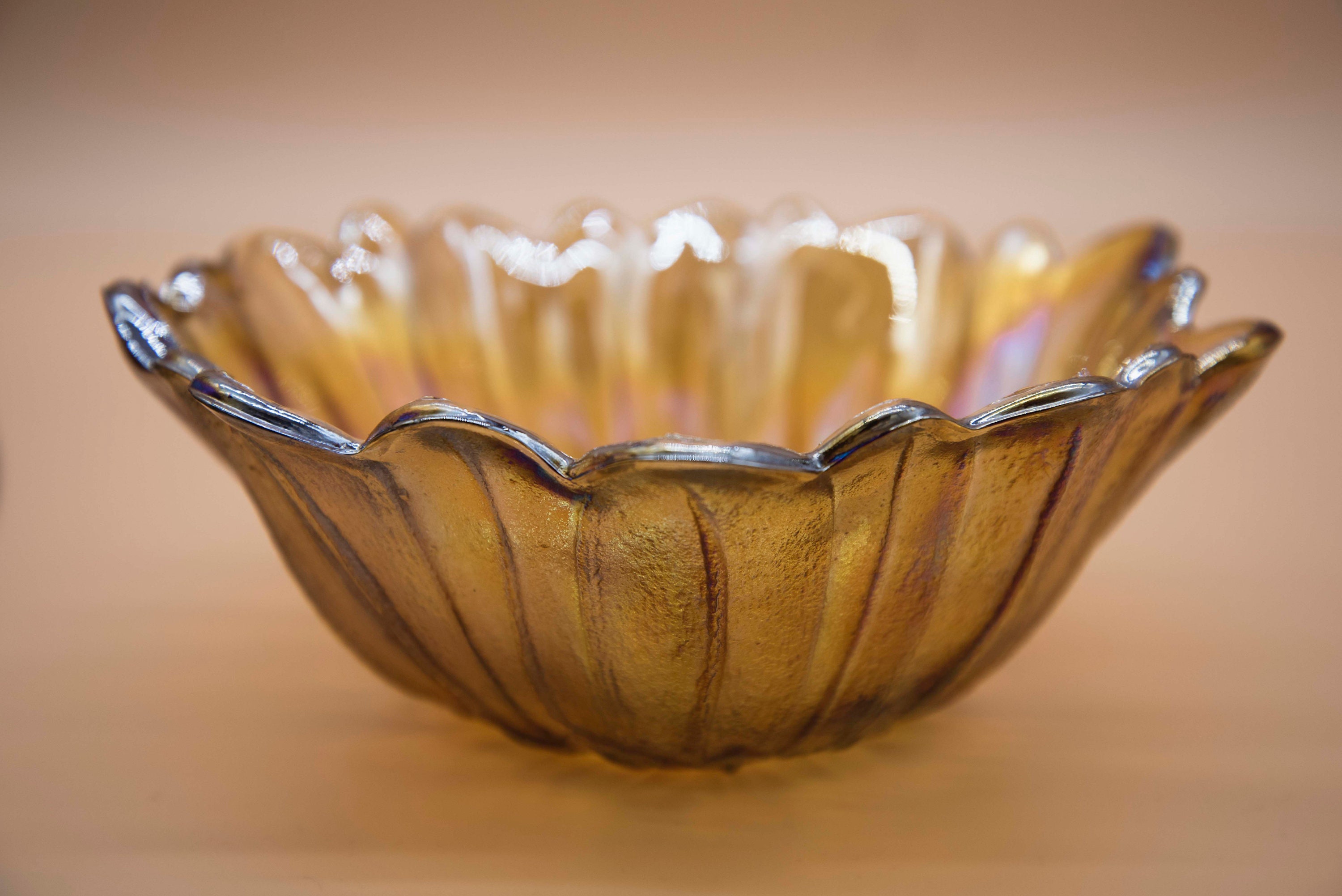 Pressed Glass Peach Colored Serving Bowl Etsy
