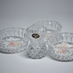 Jarrón vintage BOHEMIA & USSR Gusevsky ceniceros - cristal transparente y vidrio prensado - miniatura - Checoslovaquia - gran idea de regalo - florero