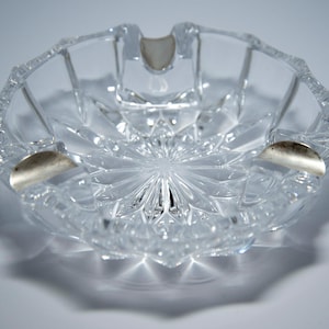 Vintage Crystal Ashtray with Sterling Silver Plates: Retro Barware