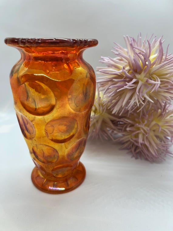 EDA VASE Rare Eda \"FLORAL SUNBURST\" carnival glass - Blue 8 Inch Vase Concaved  Excellent | eBay