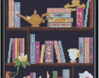 Bookcase of Princesses Cross Stitch Pattern