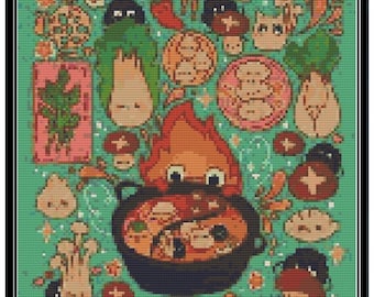 Padrão de ponto cruz da comida de Ghibli