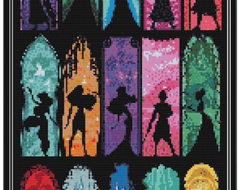 Silhouette von Prinzessinnen Kreuzstichmuster