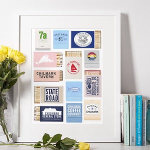 Matchbook Digital Print Wall Art, Martha&#39;s Vineyard Prints, Upisland Favorite Businesses