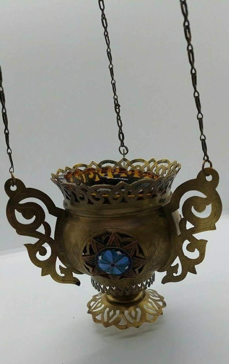 Antique Russian Orthodox Icons Lamp Lampada Brass Enamel 19th Etsy