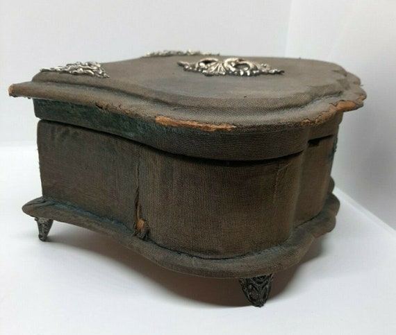 Antique French Victorian Jewelry Box Velvet with … - image 7