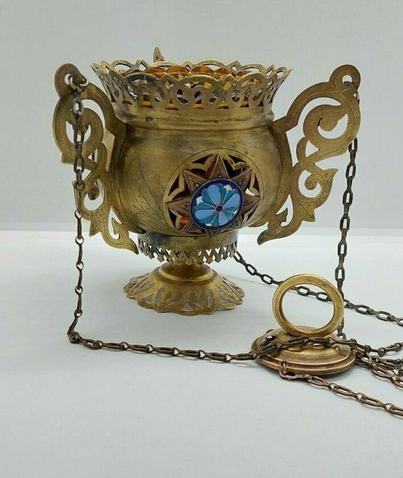Antique Russian Orthodox Icons Lamp Lampada Brass Enamel 19th Etsy
