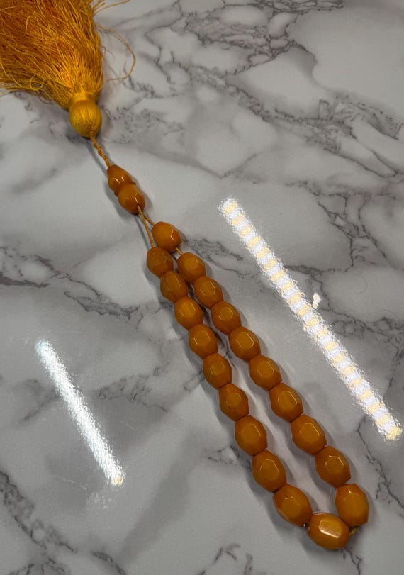 Collier De Prière Vintage En Bakélite Ambre - Antiquité, Test Positif, Bijou Ancien