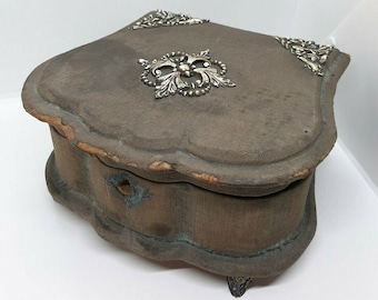 Antique French Victorian Jewelry Box Velvet with Tufted Silk Interior 19th century.