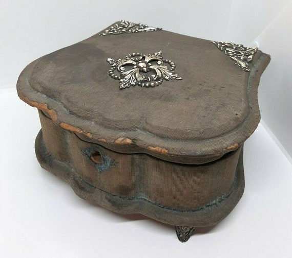 Antique French Victorian Jewelry Box Velvet with … - image 1