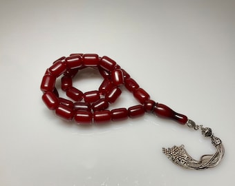 79 Grams Antique Faturan Cherry Bakelite Rosary Beads Marbled.