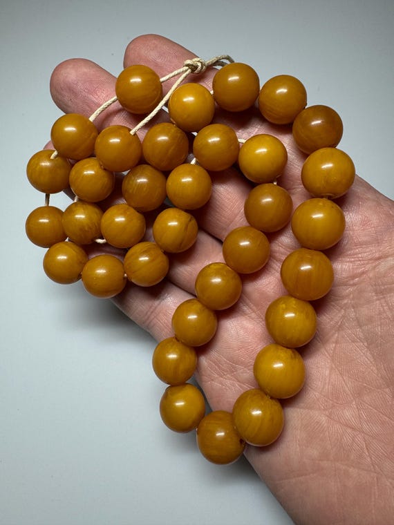 Collier Vintage En Bakélite Perles Olive Ambré - Superbe état, Bijou Rétro