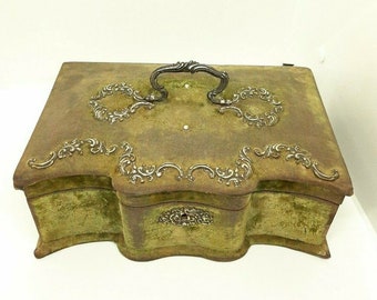 Antique Victorian Jewelry Box Wood Velvet with Tufted Silk Interior 19th c.