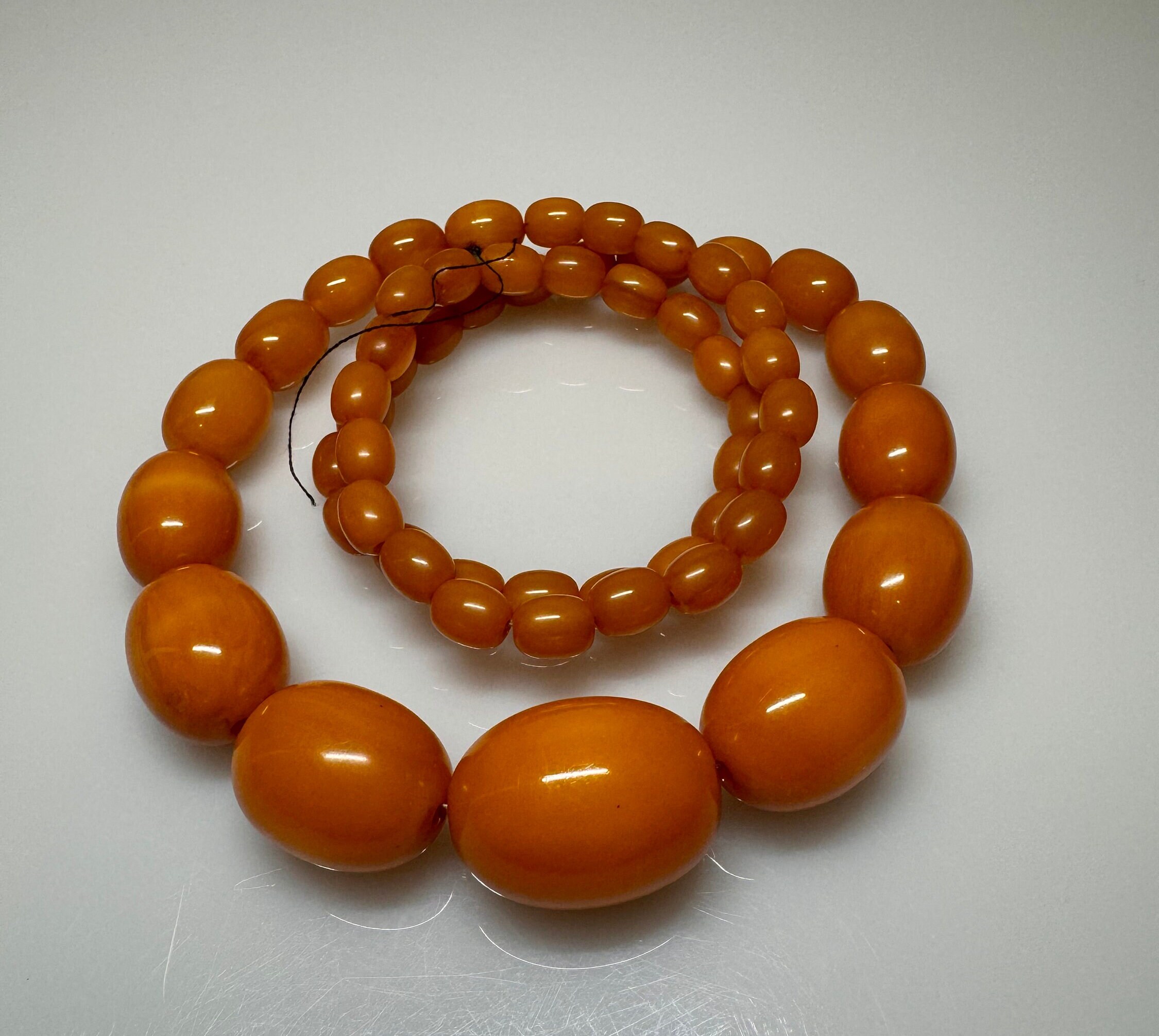 Collier Ancien Perles Bakélite Art Déco - Longueur ~63 Cm, 50,4 G, Vintage Authentique