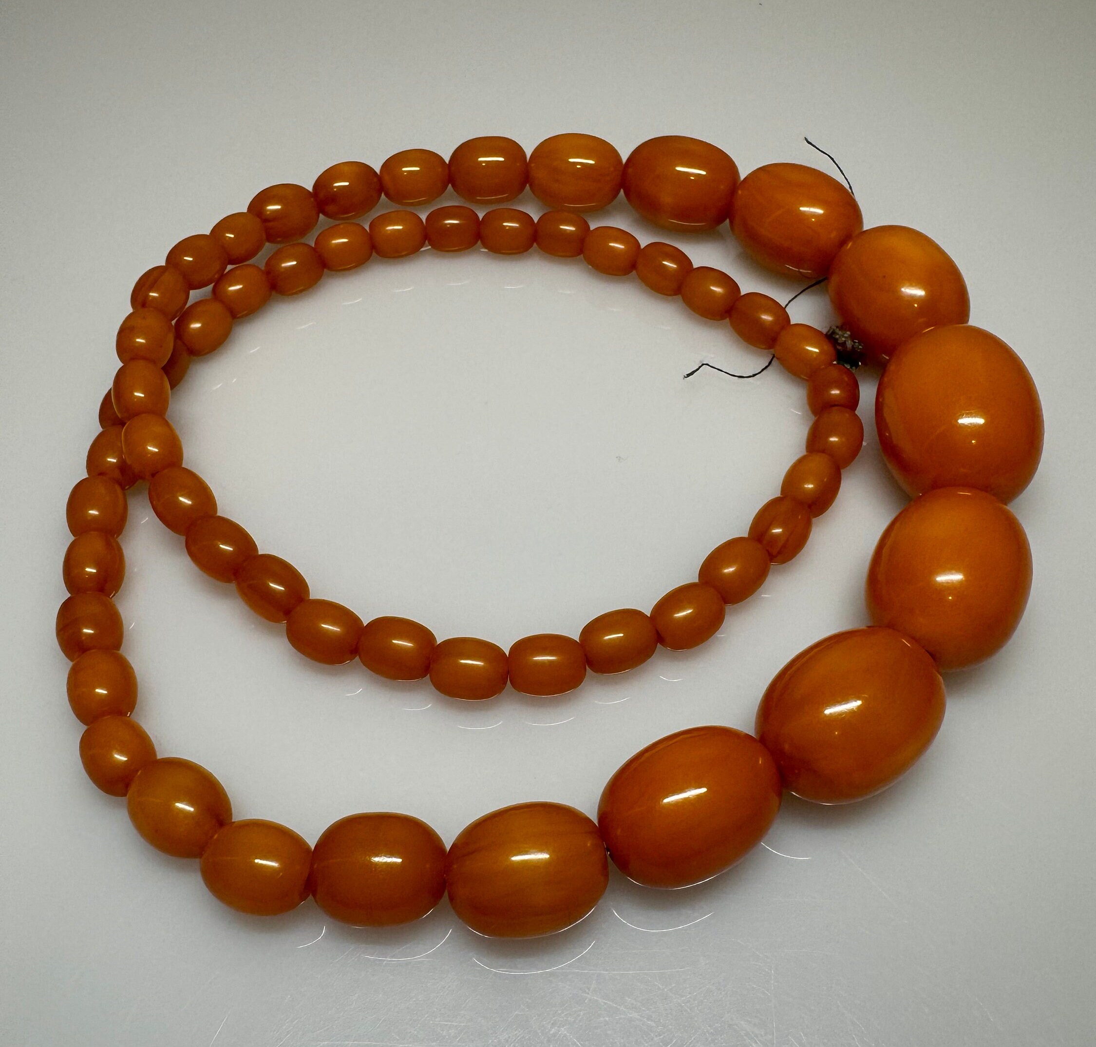 Collier Vintage En Perles De Bakélite Marbrée Ambré - Bijou Rétro