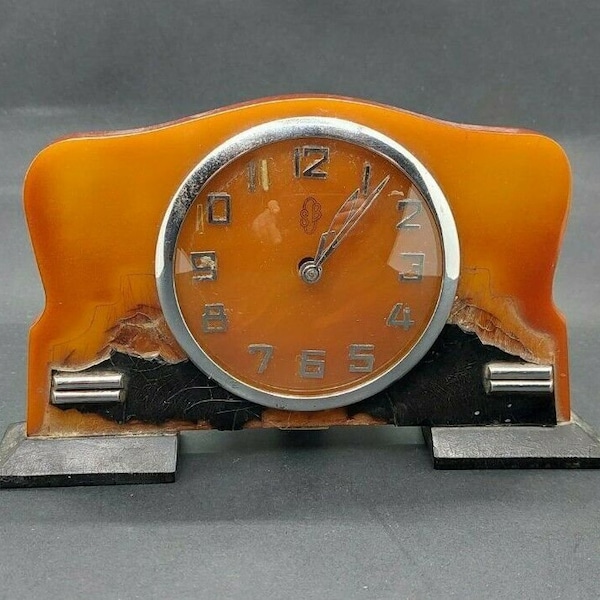 Antique Bakelite Catalin Alarm Clock Marbled.