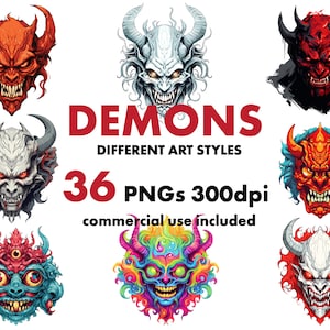 Demons PNG Bundle - 36 PNG Demons in different art styles - Clip art - Sublimation designs - Commercial Use -Digital Download