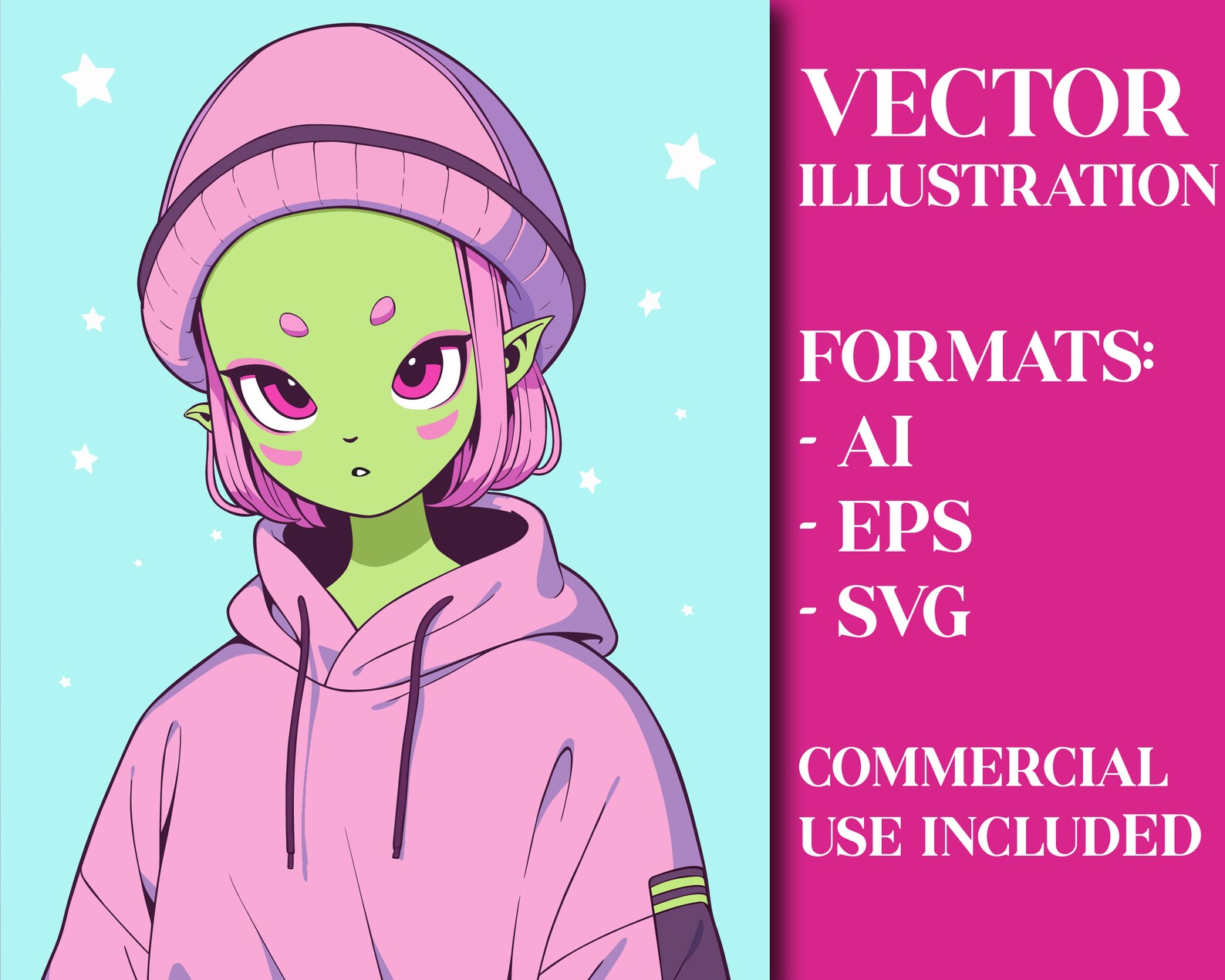 Charming Anime Alien Girl Vector Illustration - Vector Art for ...
