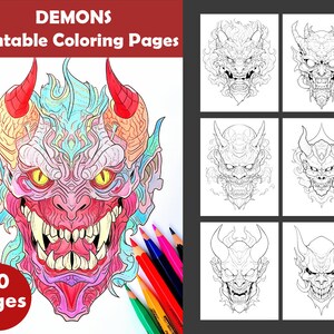 DEMON Coloring Book - Printable coloring pages - Adult Horror coloring book - Instant download PDF