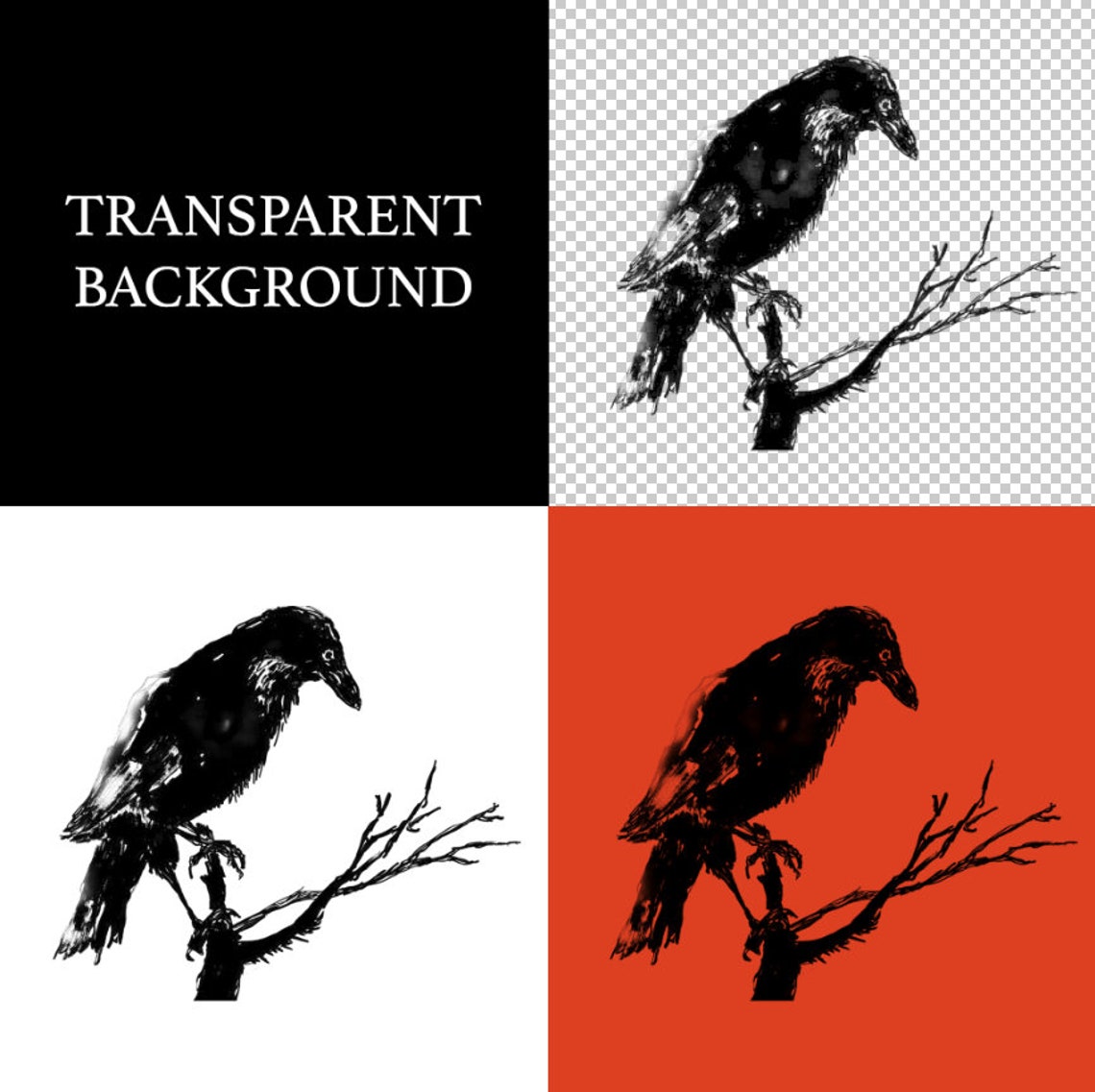 Splattered Ink Crows Ink Crow Clip Art Bundle - Set of 12 PNG Illustrations, Transparent ...