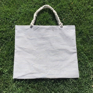 Boho Nautical Beach Bag, Canvas Tote, Farmer’s Market Reusable Grocery Bag, Blue and Red Striped