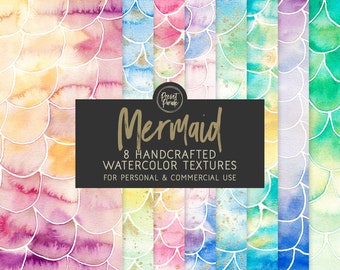 8 MERMAID WATERCOLOR TEXTURES, Digital Paper, Watercolor Digital Paper, Printable Paper, Colorful Digital Paper