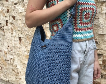 Sac au crochet fait à la main - Sac à bandoulière bleu