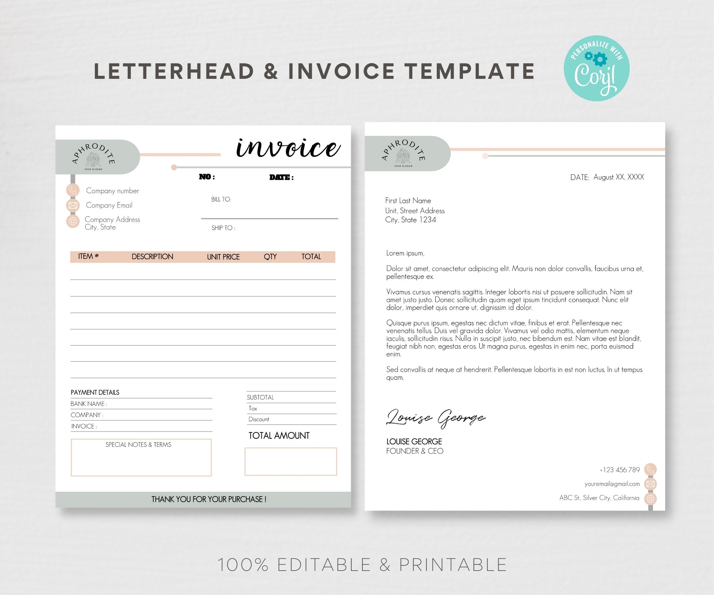 INVOICE LETTERHEAD TEMPLATE Business Invoice and | Etsy