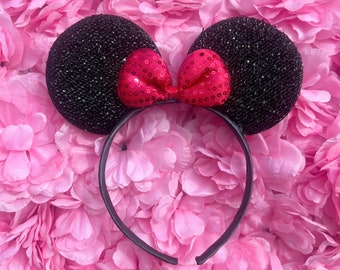 Children’s Kids Fun Imaginative Play Dress Up Disney Inspired Black Mouse Ears With Pink Bow Headband Ears Birthday Party Gift Outfit Kids