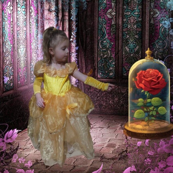 Gorgeous Belle Costume Disney inspired Princess Girl Halloween incl. Free Personalized Picture
