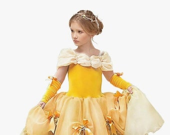 Princess Belle Costume includes Petticoat Arm Sleeves and Crown Beauty and the Beast Dress Yellow