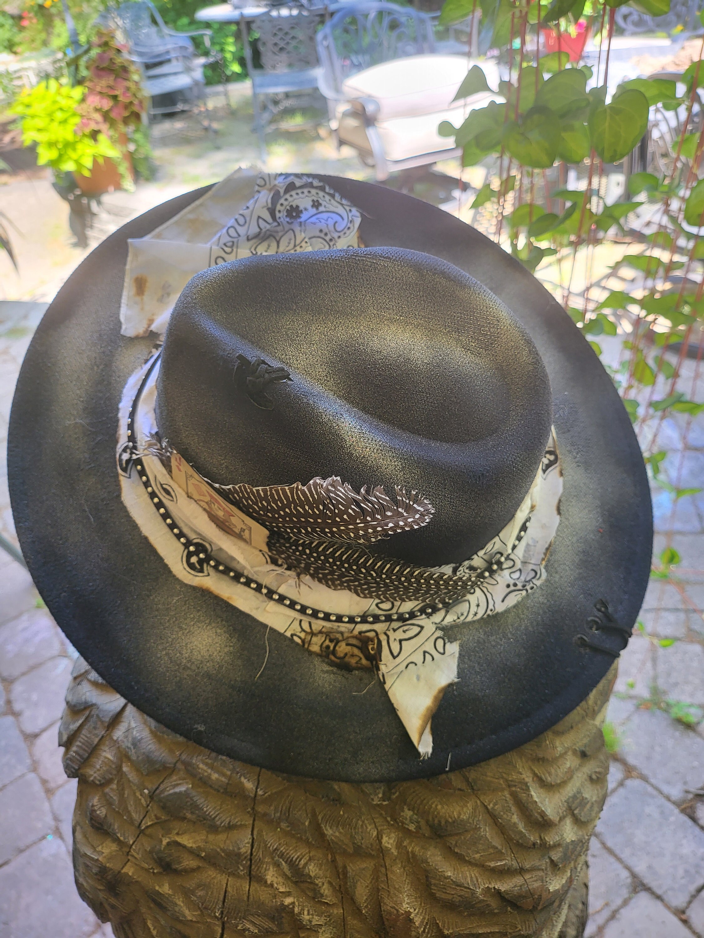 Distressed Cowboy Hat With Bandana, Cowgirl Hat, Yellowstone Hat Etsy