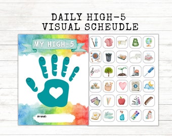 High Five, Visual Schedule, Watercolor Chore Chart, Homeschool Routine, Visual Daily Rhythm, Rainbow Digital Print