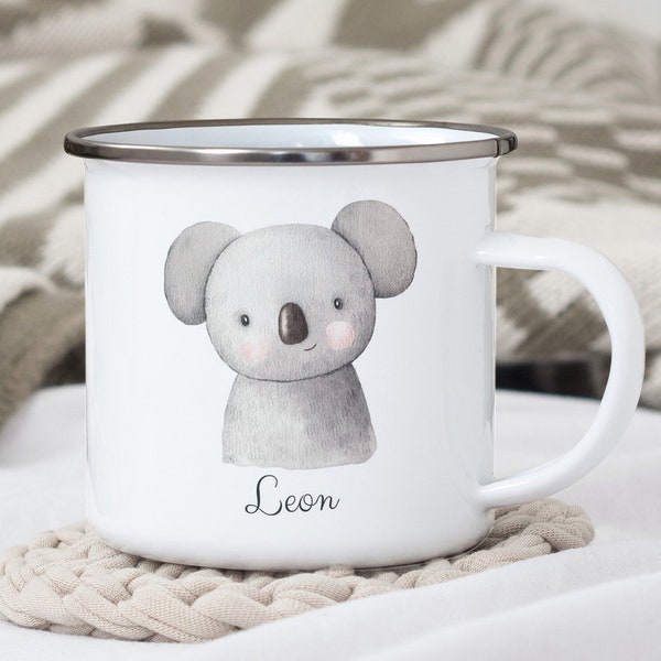 Kindertasse | Emaille Tasse Kinder | Tasse Kinder personalisiert | Kindertasse mit Namen | Emaille Tasse | Koala, Geschenk, Kind