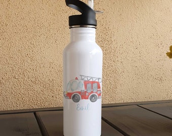 Drinking bottle personalized | Thermos bottle | Thermal bottle with name and fire brigade | Fire truck | | for young and old 600ml | Stainless steel