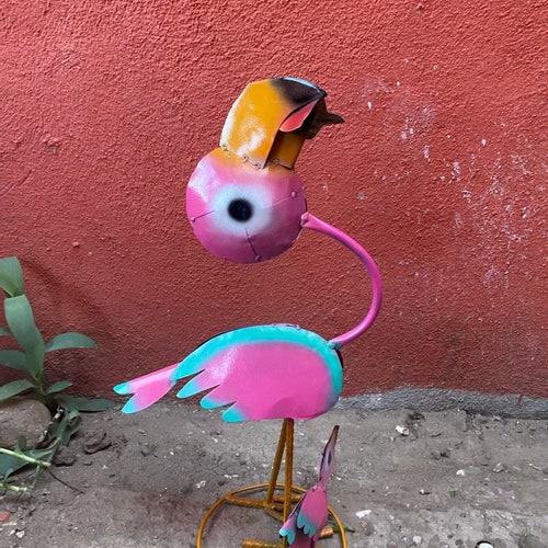 Pink Metal Flamingo Yard Art Etsy