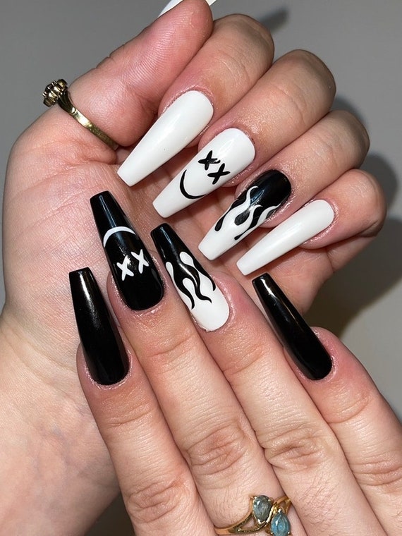 Black And White Coffin Press On Nails Purge Halloween Press Etsy
