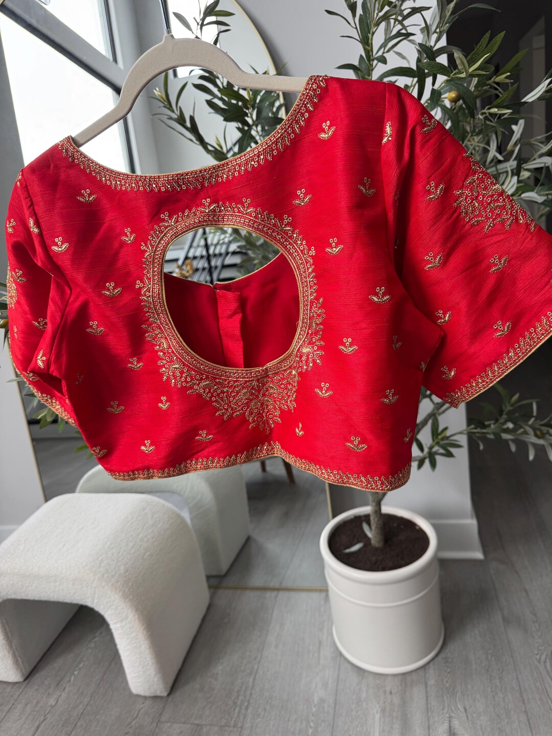 Women's Silk Red Embellished Designer Saree With Blouse Piece