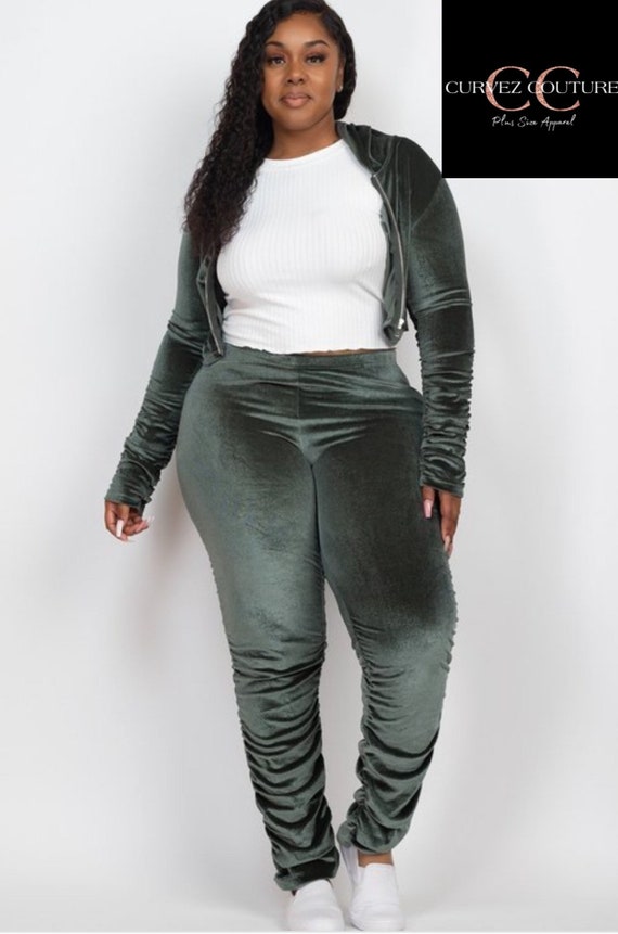 Plus size velvet jogger set sale