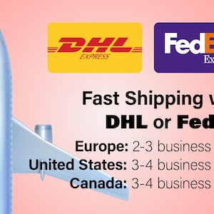 K&ouml;nnte beinhalten: Ein silbernes Flugzeug mit den Logos von DHL Express und FedEx Express. Schneller Versand mit DHL oder FedEx! Europa: 2-3 Werktage. Vereinigte Staaten: 3-4 Werktage. Kanada: 3-4 Werktage.