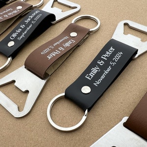 Engraved Leather Bottle Opener: Rustic Wedding Favors, Personalized Gifts